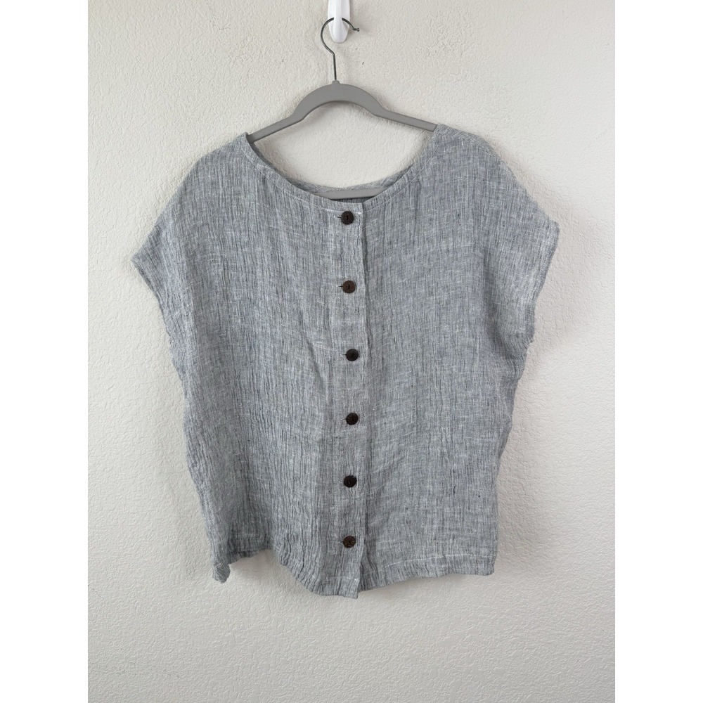 Tahari Loose Weave 100% Linen Oversized Boxy Back Button Up Top Womens Sz S‎ - Picture 5 of 6